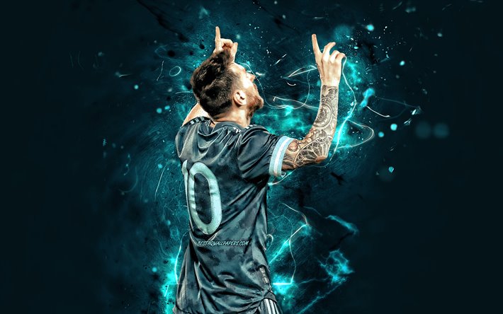 Lionel Messi, l&#39;Argentina squadra nazionale di calcio, 2019, vista posteriore, stelle del calcio, gol di Leo Messi di calcio, Messi, Squadra Nazionale Argentina, grigio uniforme, i calciatori