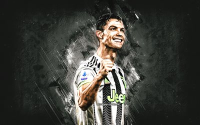 Cristiano Ronaldo, CR7, muotokuva, Juventus FC, valkoinen kivi tausta, Serie, Italia, jalkapallo