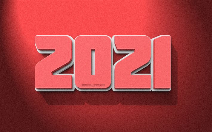 Nouvel an 2021, fond grunge rouge 2021, lettres 3d 2021, bonne ann&#233;e 2021, art 3d 2021, concepts 2021