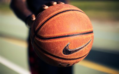 basketball ball, Nike, NBA, basketball, ball in hand, Nike logo