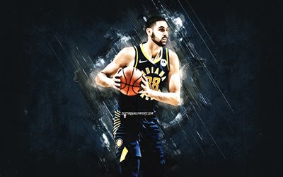 Goga Bitadze, Indiana Pacers, NBA, Georgian Basketball Player, Portrait, Blue Stone Background, Basketball