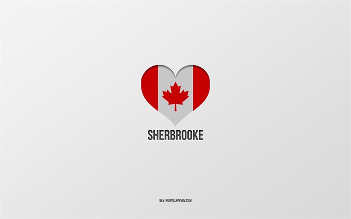 Jag &#228;lskar Sherbrooke, kanadensiska st&#228;der, gr&#229; bakgrund, Sherbrooke, Kanada, kanadensisk flagghj&#228;rta, favoritst&#228;der, Love Sherbrooke