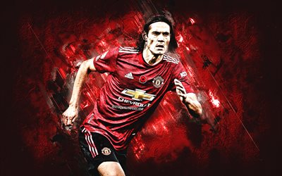 Edinson Cavani, Manchester United FC, Uruguayan footballer, portrait, red stone background, football, Premier League, England