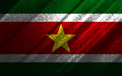 Bandeira do Suriname, abstra&#231;&#227;o multicolorida, bandeira do Suriname em mosaico, Suriname, arte em mosaico, bandeira do Suriname