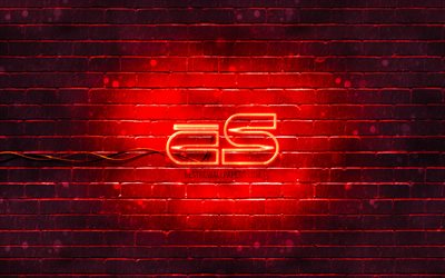 Counter-Strike kırmızı logosu, 4k, kırmızı tuğla duvar, Counter-Strike logosu, CS logosu, Counter-Strike neon logosu, Counter-Strike