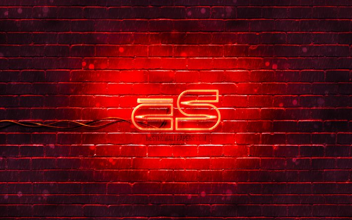 Logotipo vermelho do Counter-Strike, 4k, parede de tijolos vermelhos, logotipo do Counter-Strike, logotipo do CS, logotipo do n&#233;on do Counter-Strike, Counter-Strike