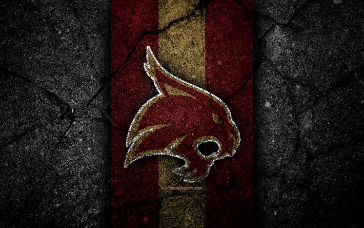 Texas State Bobcats, 4k, american football team, NCAA, purple brown stone, USA, asphalt texture, american football, Texas State Bobcats logo