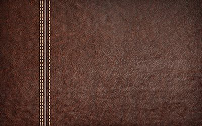 4k, leather with stitching, macro, leather textures, brown leather texture, brown backgrounds, leather backgrounds, leather
