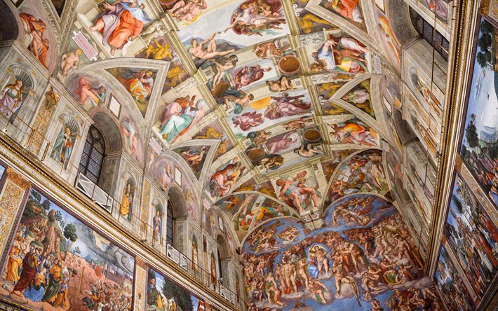 Sistine Chapel, Apostolic Palace, frescoes, paintings on walls, Michelangelo, Roman Catholic, Vatican City