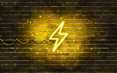 Electricity neon icon, 4k, yellow background, neon symbols, Electricity, neon icons, Electricity sign, technology signs, Electricity icon, technology icons