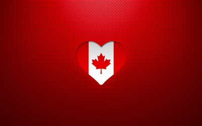 I Love Canada, 4k, pa&#237;ses da Am&#233;rica do Norte, fundo pontilhado vermelho, bandeira canadense cora&#231;&#227;o, Canad&#225;, pa&#237;ses favoritos, Love Canada, bandeira canadense