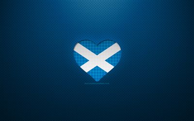 I Love Scotland, 4k, Europe, blue dotted background, Scottish flag heart, Scotland, favorite countries, Love Scotland, Scottish flag