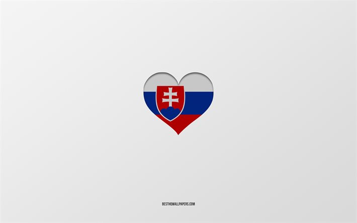 Rakastan Slovakiaa, Euroopan maita, Slovakia, harmaa tausta, Slovakian lippusyd&#228;n, suosikki maa