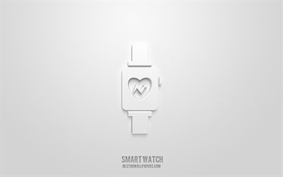 smart watch 3d-symbol, wei&#223;er hintergrund, 3d-symbole, smart watch, technologie-symbole, smart watch-zeichen, technologie 3d-symbole