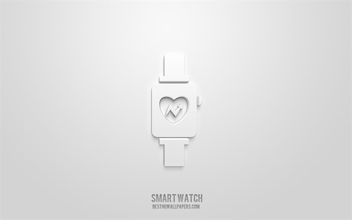 Smart klocka 3d ikon, vit bakgrund, 3d symboler, Smart klocka, teknik ikoner, 3d ikoner, smart klocka tecken, teknik 3d ikoner