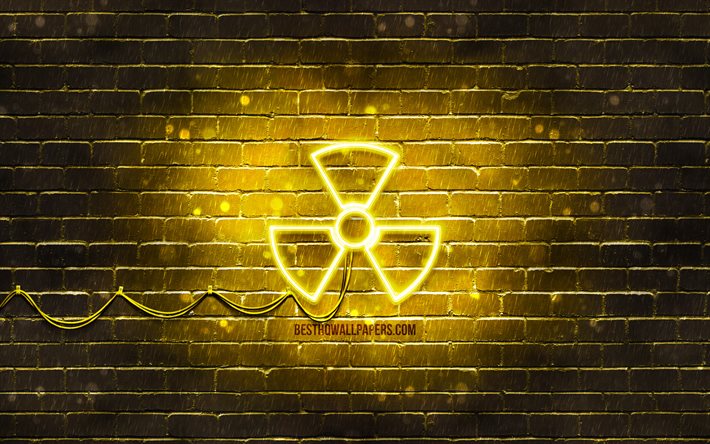 رمز النيون الكيميائية النووية, 4 ك, خلفية صفراء, رموز النيون, المواد الكيميائية النووية, أيقونات النيون, علامة الكيميائية النووية, علامات التكنولوجيا, رمز الكيميائية النووية, أيقونات التكنولوجيا