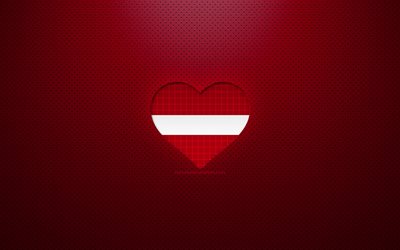 I Love Letonya, 4k, Avrupa, mor noktalı arka plan, Letonya bayrak kalp, Letonya, favori &#252;lkeler, Letonya bayrağı seviyorum