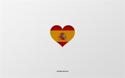 アイ ラブ スペイン, ヨーロッパ諸国, スペイン, 灰色の背景, スペイン国旗ハート, 好きな国, ラブスペイン