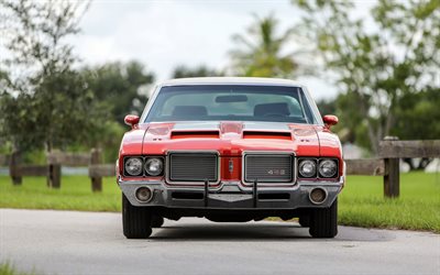 Oldsmobile 442 W-30 Coupe, 1970, retro cars, red coupe, red Oldsmobile 442, Muscle car, american cars, м