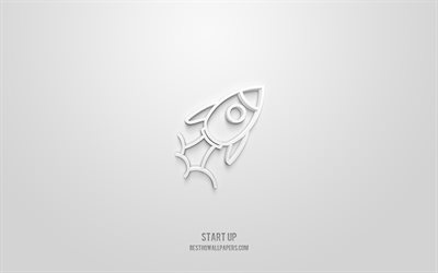 Start Up 3d icon, white background, 3d symbols, Start Up, Rocket icons, 3d icons, Start Up sign, Business 3d icons