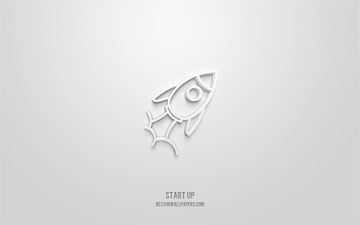 Icono 3d de inicio, fondo blanco, s&#237;mbolos 3d, inicio, iconos de cohetes, iconos 3d, inicio de sesi&#243;n, iconos de Business 3d