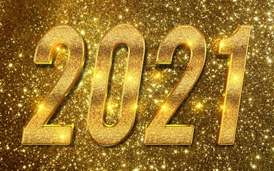 4k, 2021 new year, artwork, 2021 golden glitter digits, 2021 concepts, 2021 on golden glitter background, 3D art, 2021 3D digits, 2021 year digits, Happy New Year 2021