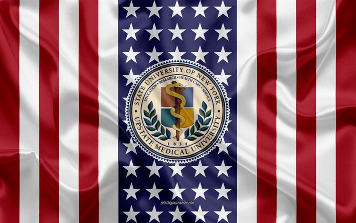 State University of New York Upstate Medical University Emblem, American Flag, State University of New York Upstate Medical University logo, Syracuse, New York, Yhdysvallat, New Yorkin osavaltionyliopisto Upstate Medical University