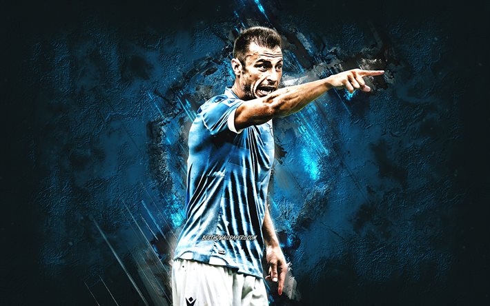 Stefan Radu, SS Lazio, calciatore rumeno, ritratto, sfondo pietra blu, Serie A, Italia, calcio, Lazio