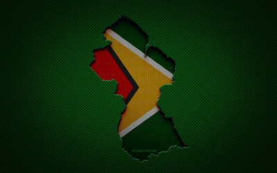 Guyana map, 4k, South American countries, Guyanese flag, green carbon background, Guyana map silhouette, Guyana flag, South America, Guyanese map, Guyana, flag of Guyana