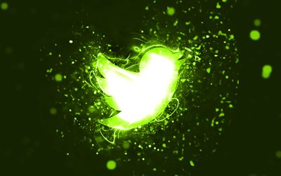 Twitter lime logo, 4k, lime neon lights, creative, lime abstract background, Twitter logo, social network, Twitter