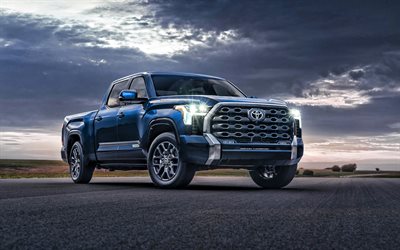 2022, Toyota Tundra, 4k, front view, exterior, new blue Tundra, new Tundra 2022 exterior, Japanese cars, Toyota