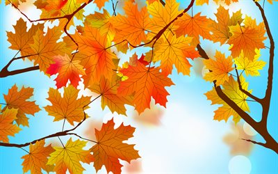 抽象的な秋の背景, 4k, アートワーク, オレンジ色の紅葉, creative クリエイティブ, ベクター, 抽象的な葉の背景, オレンジの葉, 抽象的な性質, テクスチャを残します