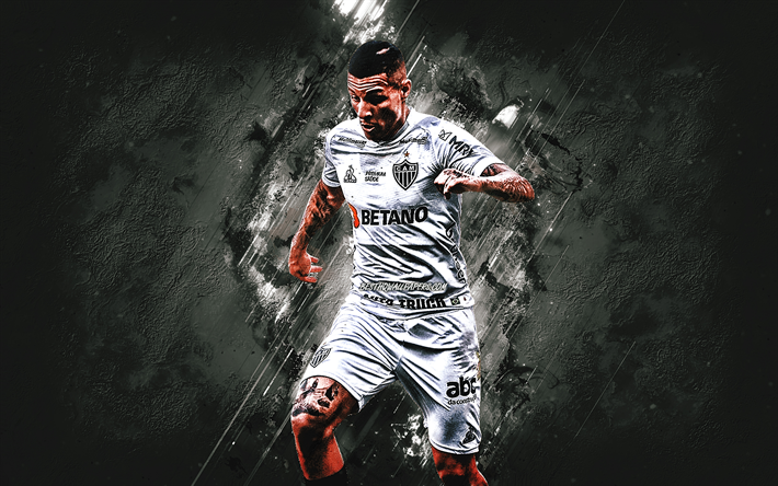 Guilherme Arana, Atletico Mineiro, Brazilian footballer, portrait, Serie A, Brazil, white stone background, football