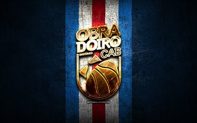 Obradoiro CAB, golden logo, ACB, blue metal background, spanish basketball team, Obradoiro CAB logo, basketball, Monbus Obradoiro