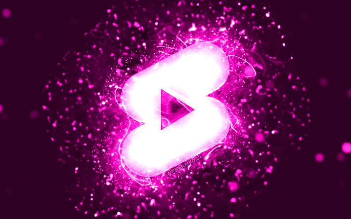 Logo violet de short Youtube, 4k, n&#233;ons violets, cr&#233;atif, fond abstrait violet, logo de short Youtube, r&#233;seau social, short Youtube