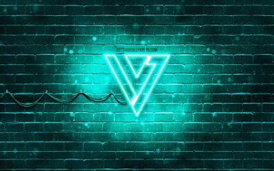 Seventeen turquoise logo, 4k, K-pop, music stars, turquoise brickwall, Seventeen logo, brands, K-Pop Boy Band, Seventeen neon logo, Seventeen