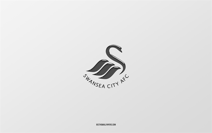 Swansea City AFC, fond blanc, &#233;quipe de football anglaise, embl&#232;me de Swansea City AFC, championnat EFL, Swansea, Angleterre, football, logo Swansea City AFC