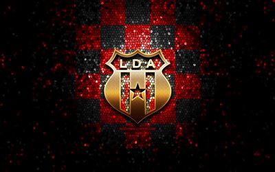 LD Alajuelense, glitter logo, Liga FPD, red black checkered background, soccer, Costa Rican football club, Alajuelense FC logo, mosaic art, football, Alajuelense FC, Liga Deportiva Alajuelense
