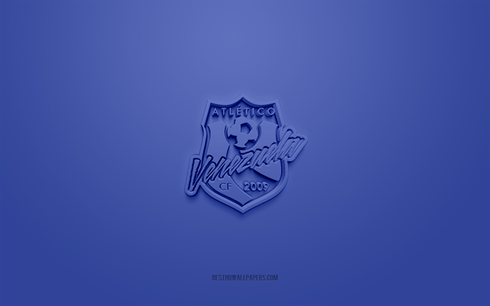 Atletico Venezuela CF, logo 3D créatif, fond bleu, équipe de football vénézuélienne, Primera Division vénézuélienne, Caracas, Venezuela, art 3d, football, logo 3d de l'Atletico Venezuela CF
