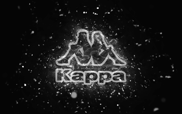 Kappa white logo, 4k, white neon lights, creative, black abstract background, Kappa logo, brands, Kappa