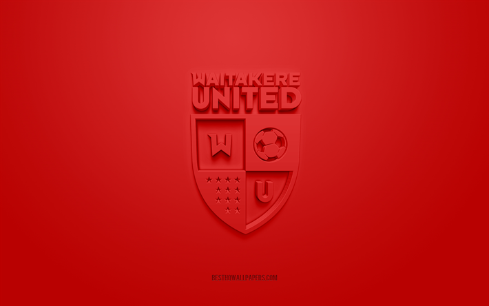 Waitakere United, creative 3D logo, red background, New Zealand Football Championship, 3d emblem, NZFC, New Zealand Football Club, Waitakere City, football, Waitakere United 3d logo