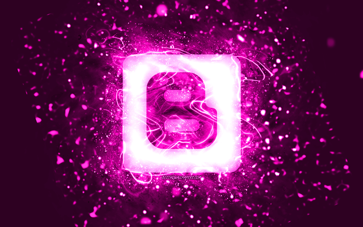 Logo violet Blogger, 4k, n&#233;ons violets, cr&#233;atif, fond abstrait violet, logo Blogger, r&#233;seau social, Blogger