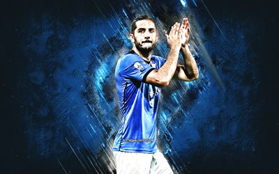 Kostas Manolas, Napoli, footballeur grec, portrait, fond de pierre bleue, Serie A, Italie, football