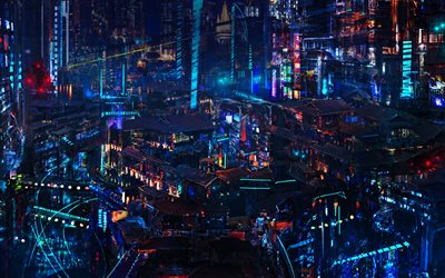 abstract cityscapes, 4k, creative, cartoon city, abstract nightscapes, artwork, 3D buildings
