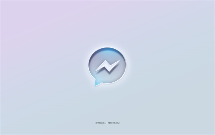 Messenger-logotyp, utskuren 3d-text, vit bakgrund, Messenger 3d-logotyp, Messenger-emblem, Messenger, pr&#228;glad logotyp, Messenger 3d-emblem