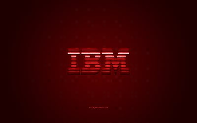IBM logosu, kırmızı karbon dokusu, IBM amblemi, IBM mor logosu, IBM kırmızı arka planı