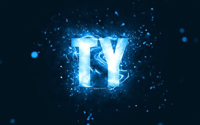 Happy Birthday Ty, 4k, blue neon lights, Ty name, creative, Ty Happy Birthday, Ty Birthday, popular american male names, picture with Ty name, Ty