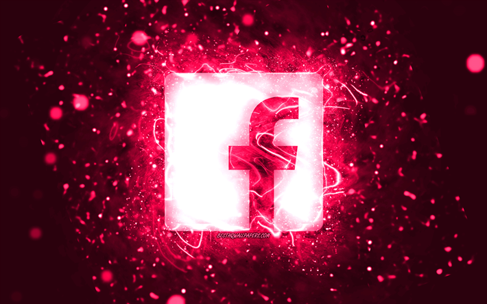 Facebook rosa logotyp, 4k, rosa neonljus, kreativ, rosa abstrakt bakgrund, Facebook logotyp, socialt n&#228;tverk, Facebook