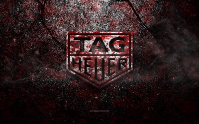 Logo TAG Heuer, art grunge, logo pierre TAG Heuer, texture pierre rouge, TAG Heuer, embl&#232;me TAG Heuer, logo TAG Heuer 3d