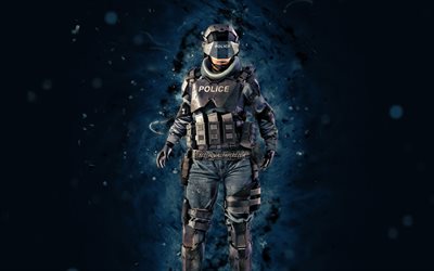 Policial, 4k, luzes de n&#233;on azuis, Cyberpunk 2077, RPG, fan art, personagens Cyberpunk 2077, Cop Cyberpunk